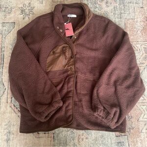Aoang fleece jacket women’s XL brown half zip long sleeve NWT
